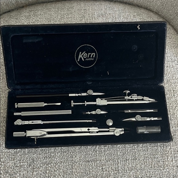 Vintage KERN AARU Switzerland drafting engineering tool set 11 original silver - Picture 1 of 16